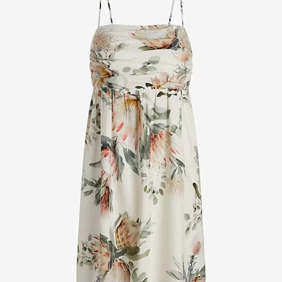 Brand New Linen Floral Ruched Mini Dress XS - Picture 3 of 7